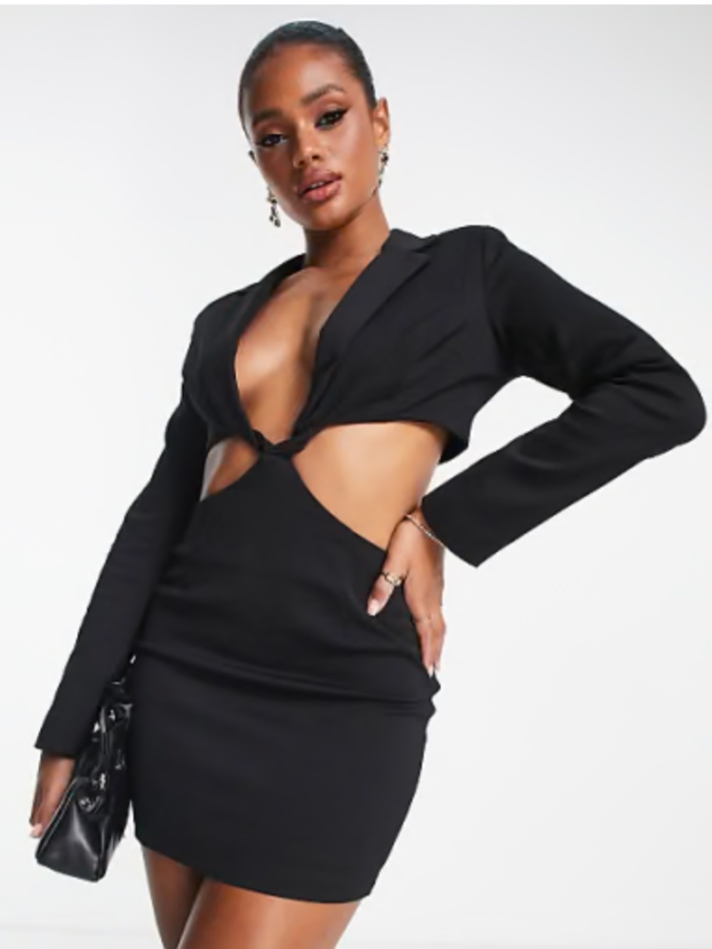 Simmi London Tall twist front blazer dress in black